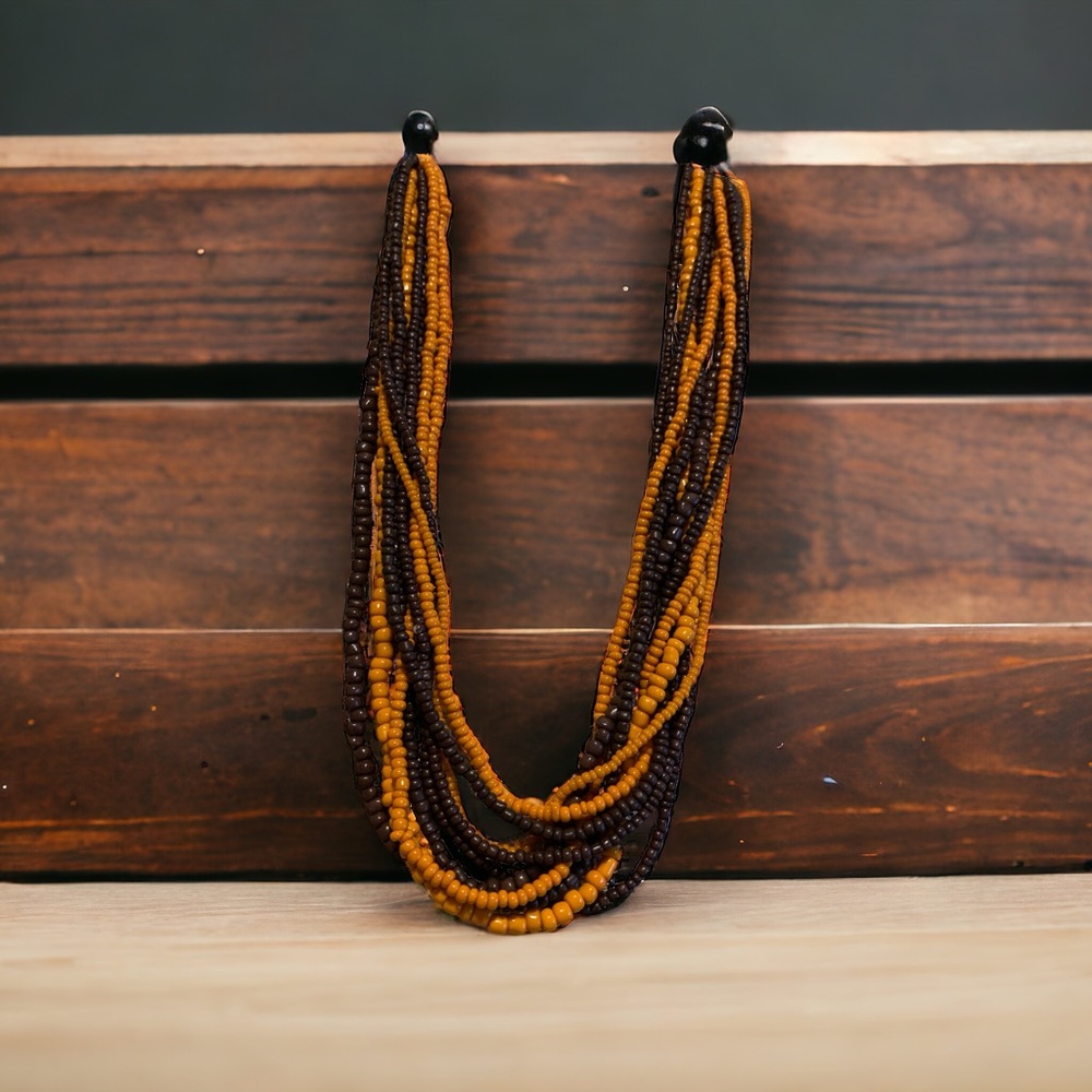 Fall colors multi strand beaded necklace
